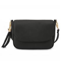 Bolsa tiracolo EVVE Small Flap Saddle em material vegano preta