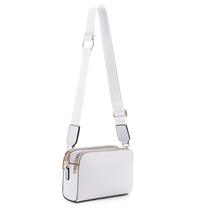 Bolsa tiracolo EVVE Trendy Triple Zip, pequena, branca, de material vegano Bolsa tiracolo EVVE Trendy Triple Zip, pequena, branca, de material vegano