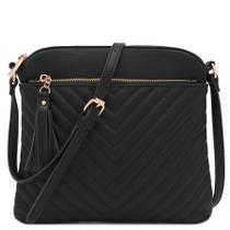 Bolsa tiracolo FashionPuzzle Chevron acolchoada preta média