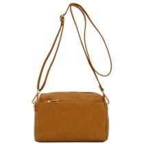 Bolsa tiracolo FashionPuzzle com zíper triplo, pequena, mostarda escura