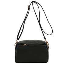 Bolsa tiracolo FashionPuzzle pequena com zíper triplo preta Bolsa tiracolo FashionPuzzle pequena com zíper triplo preta