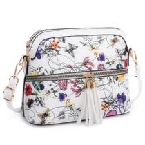 Bolsa tiracolo feminina Dasein, bolso com zíper, branca, floral Bolsa tiracolo feminina Dasein, bolso com zíper, branca, floral
