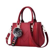 Bolsa Tiracolo Feminina De Couro Com Bordado E Alça Superior De Pompom - Sac a Main