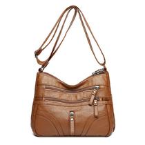 Bolsa tiracolo feminina de couro poliuretano macio com vários bolsos marrom