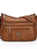 Bolsa tiracolo feminina de couro poliuretano macio com vários bolsos