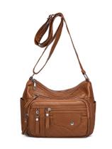 Bolsa tiracolo feminina de couro poliuretano macio com vários compartimentos