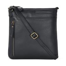 Bolsa tiracolo feminina em couro de carvalho preta média Bolsa tiracolo feminina em couro de carvalho preta média