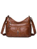 Bolsa tiracolo feminina lavada em poliuretano com vários bolsos, grande, marrom Bolsa tiracolo feminina lavada em poliuretano com vários bolsos, grande, marrom
