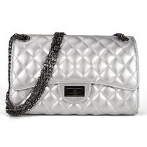 Bolsa tiracolo Gladdon acolchoada para mulheres em material sintético prateado Bolsa tiracolo Gladdon acolchoada para mulheres em material sintético prateado