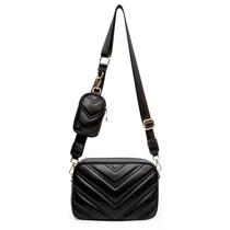 Bolsa tiracolo Herald Chevron acolchoada pequena preta para mulheres Bolsa tiracolo Herald Chevron acolchoada pequena preta para mulheres