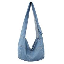Bolsa tiracolo jeans de grande capacidade para mulheres 35x18x25cm