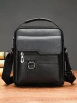 Bolsa Tiracolo Masculina De Couro Mão E Ombro Casual Preta