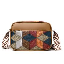 Bolsa tiracolo Messenger feminina em couro PU patchwork