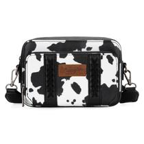Bolsa tiracolo Montana West Wrangler Cow Print em material vegano preto