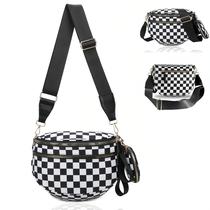 Bolsa tiracolo Pallocoo preta e branca xadrez de nylon feminina Bolsa tiracolo Pallocoo preta e branca xadrez de nylon feminina