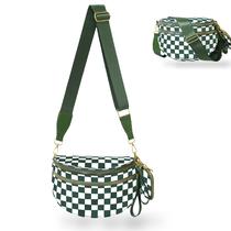 Bolsa tiracolo Pallocoo preta e branca xadrez de nylon feminina Bolsa tiracolo Pallocoo preta e branca xadrez de nylon feminina