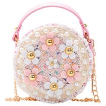 Bolsa tiracolo para meninas pequenas com flores de pérolas Bolsa tiracolo para meninas pequenas com flores de pérolas