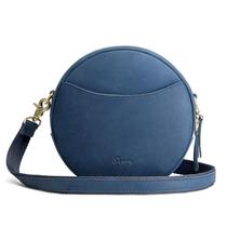 Bolsa tiracolo S-ZONE Leather Circle para mulheres Deep Water