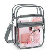 Bolsa tiracolo transparente Blvornl Stadium aprovada em PVC cinza-L