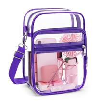Bolsa tiracolo transparente Blvornl Stadium aprovada em PVC roxa