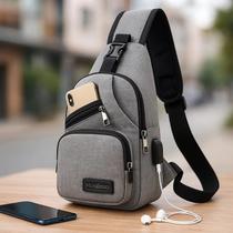 Bolsa Tiracolo Unissex USB Shoulder Bag Mochila Peito Celular Carteira Documentos Viagem