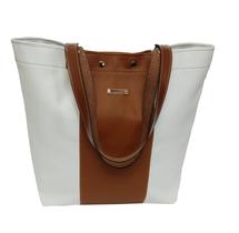 Bolsa Tote Bag Sintetico Branco E Caramelo