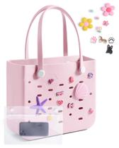 Bolsa Tote BAGSMART Média em Borracha Resistente à Água na Cor Blush Bolsa Tote BAGSMART Média em Borracha Resistente à Água na Cor Blush
