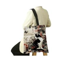 Bolsa Tote Com Estampa De Gato Preto E Branco, Reutilizável, Para Compras, Praia, Para Mulheres,