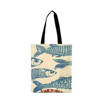 Bolsa Tote Com Estampa De Sardinha Azul Vibrante, Sacola De Compras Reutilizável, Bolsa De Ombro