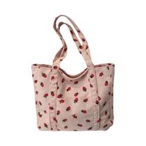 Bolsa Tote De Corduroy Com Estampa De Morango, Grande Capacidade, Bolsa De Moda Para Mulheres, Bolsa Bolsa Tote De Corduroy Com Estampa De Morango, Grande Capacidade, Bolsa De Moda Para Mulheres, Bolsa