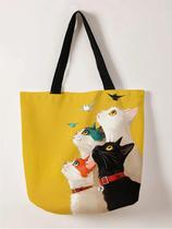 Bolsa Tote de Lona com Estampa de Gatos Empilhados - Reutilizável e Elegante Bolsa Tote de Lona com Estampa de Gatos Empilhados - Reutilizável e Elegante