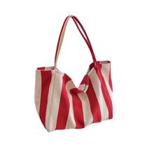 Bolsa Tote De Lona Listrada De Grande Capacidade Para Mulheres, Bolsa De Ombro Casual Para Compras
