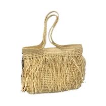 Bolsa Tote de Palha Feminina - Grande Capacidade, com Detalhe de Borla