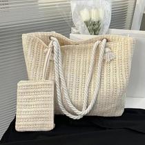 Bolsa Tote de Palha Grande para Verão - Bolsa de Praia Casual para Mulheres
