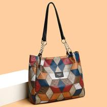 Bolsa Tote Feminina De Couro PU Com Grande Capacidade E Cores Contrastantes, Bolsa De Ombro Fashion