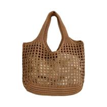 Bolsa Tote Feminina De Crochê De Cor Sólida De Grande Capacidade Bolsa De Compras De Praia De Malha