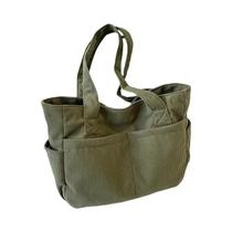 Bolsa Tote Feminina De Grande Capacidade Em Corduroy Listrado, Bolsa Casual De Ombro Com Zíper Para
