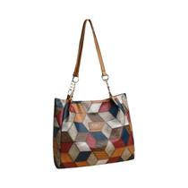 Bolsa Tote Feminina De Grande Capacidade Em Couro PU Com Cores Contrastantes, Bolsa De Ombro