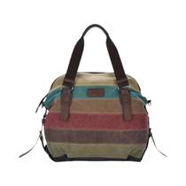 Bolsa Tote Feminina de Lona Listrada Arco-Íris - Patchwork Casual