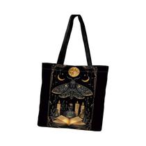 Bolsa Tote Feminina Gótica Com Estampa De Lua E Traça, Bolsa De Ombro Durável De Poliéster Para