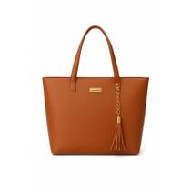 Bolsa Tote Feminina Grande de Ombro OEM Sintética 29x40x10cm Conhaque Bolsa Tote Feminina Grande de Ombro OEM Sintética 29x40x10cm Conhaque