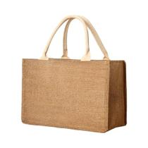 Bolsa Tote Feminina Grande E Impermeável, Cor Pura, Retro, Em Imitação De Cânhamo, Reutilizável,