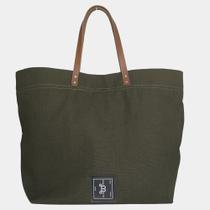 Bolsa Tote Lona Verde Alças de Couro