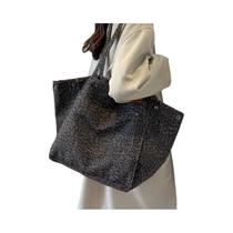 Bolsa Tote Vintage De Grande Capacidade Em Lona Com Estampa De Leopardo, Bolsa De Ombro Fashion Para