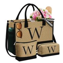 Bolsa Tote YOOLIFE para Mujer con 2 Bolsas de Maquillaje, Fibra de Yute Bolsa Tote YOOLIFE para Mujer con 2 Bolsas de Maquillaje, Fibra de Yute