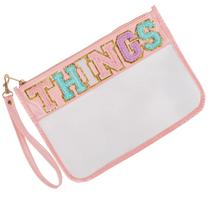 Bolsa transparente Iqimott Monogram Letter Chenille Glitter