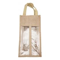 Bolsa transportadora de vinho Yute Jute Burlap reutilizável com janela Bolsa transportadora de vinho Yute Jute Burlap reutilizável com janela