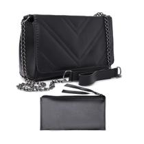 Bolsa Transversal Alça Corrente E Nécessaire Feminina Preta CM SHOES Kit Bolsa Transversal Alça Corrente E Nécessaire Feminina Preta CM SHOES Kit