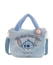 Bolsa Transversal Azul Claro Em Pelúcia Stitch.