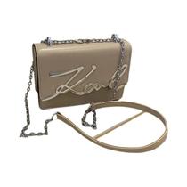 Bolsa Transversal De Cor Sólida Com Emblema Metálico, Alça ChainLink E Botão Magnético Para Uso